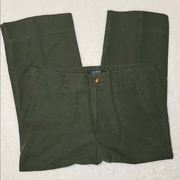 Lauren Ralph Lauren Pants - Lauren Ralph Lauren Linen Blend Olive Green Wide Leg Cropped Pants Size 12